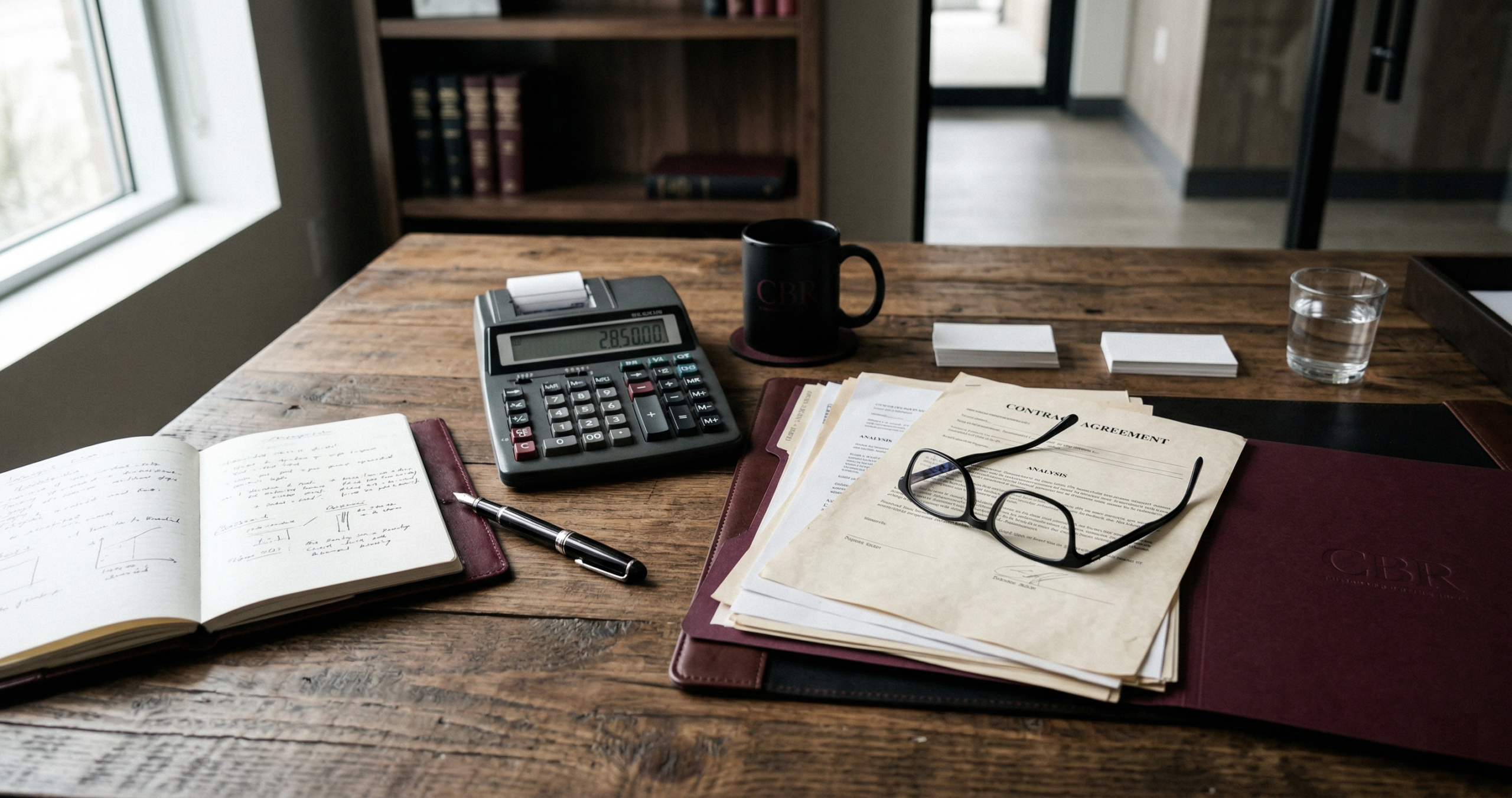 Calculadora, documentos e moedas representando os custos de um inventário extrajudicial em São Paulo